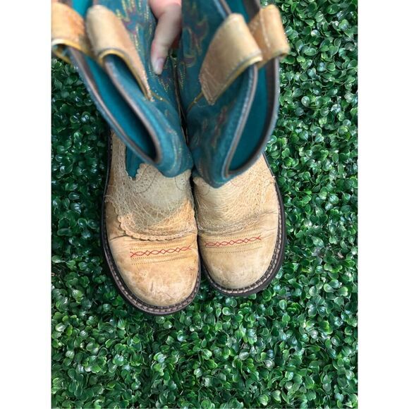 ARIAT Women’s Tan and Blue Suede Leather Fatbaby Boots Sz 6B - Picture 2 of 8